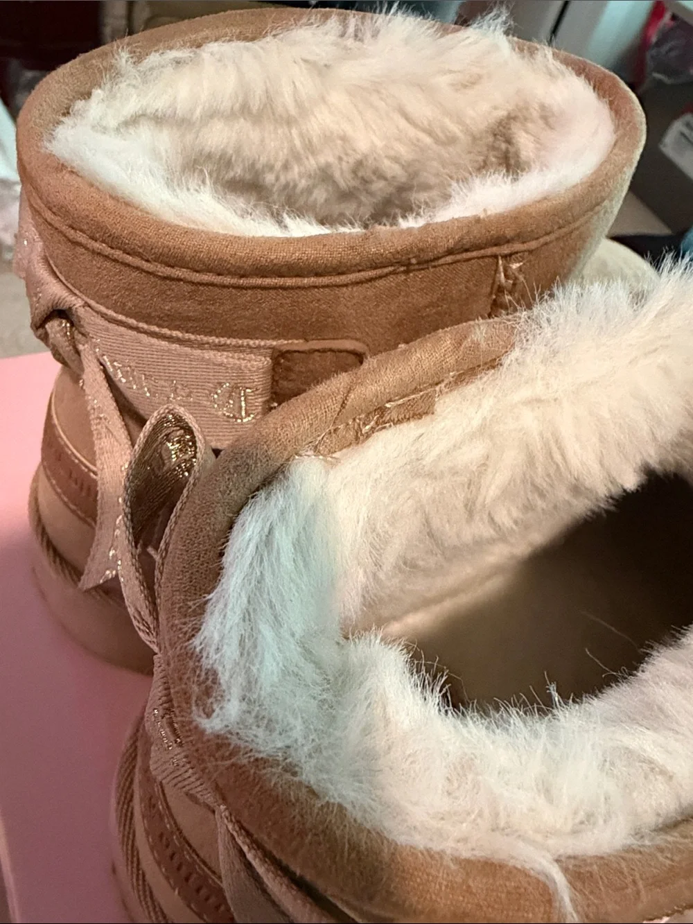 Juicy Couture Chestnut Suede Short Shearling Booties